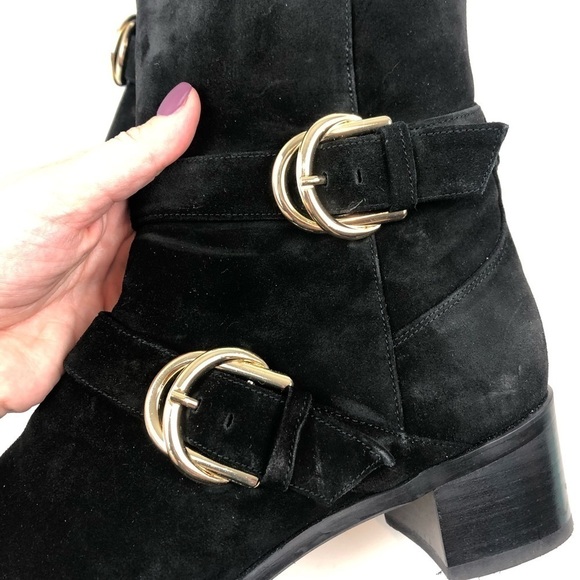 Stuart Weitzman Britain Buckle Suede Boot 9.5 blk - Picture 3 of 16